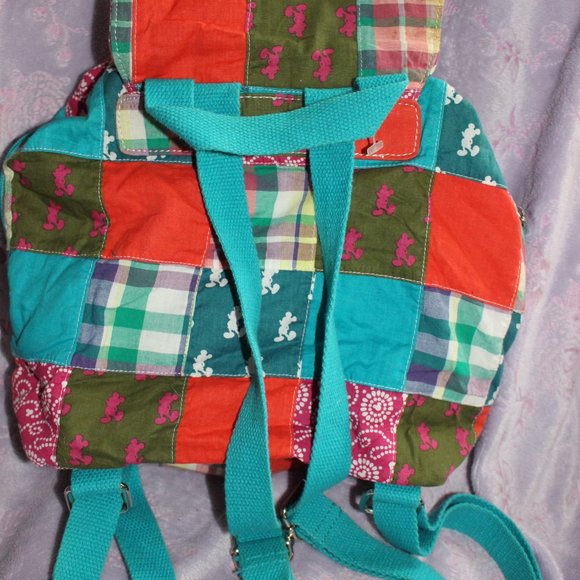 Vintage Authentic Disney Parks Patchwork Cloth Backpack Back To School - Picture 3 of 8
